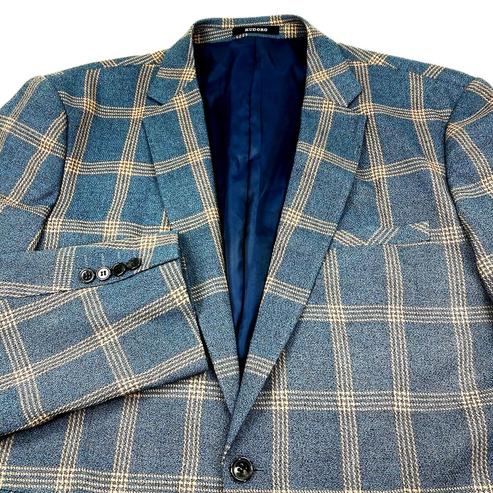 Kudoro Sport Coat NEW Plaid Blue Orange 2XL 48 50 Mens 1 Button Preppy  Academia